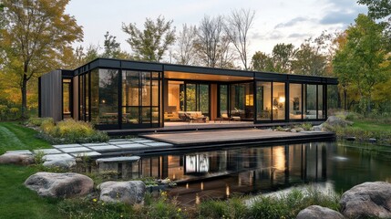 Modern Glass House Surrounded by Nature