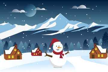 Hand drawn christmas season landscape background