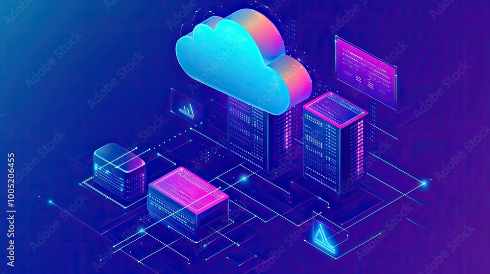 Poster modern cloud computing graphic representation