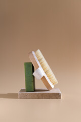 Minimalist still life with natural handmade soap