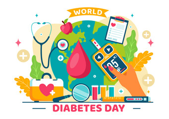 World Diabetes Day Vector Illustration on 14 November with Doctors Testing Blood for Glucose and Measuring Sugar in a Flat Style Cartoon Background