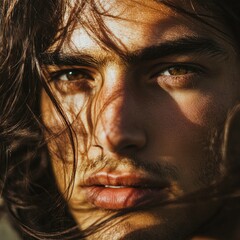 Close-Up of Person with Wind-Drenched Hair