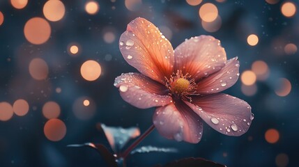 Pink Flower with Water Drops and Soft Bokeh Background