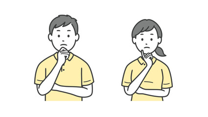 顔に手を当てて悩む介護士男女の上半身イラスト