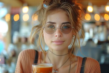 Morning cafe vibes  girl enjoys coffee outdoors while anticipating a date in the sunshine