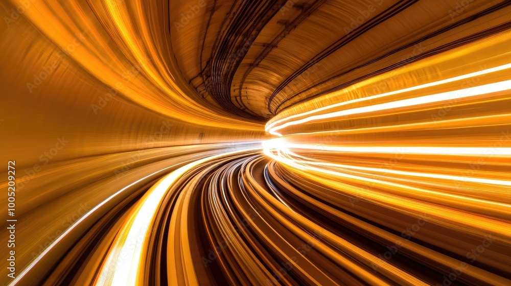 Poster dynamic light trails in motion within tunnel