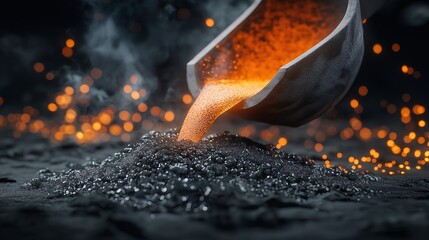 Fototapeta premium Molten Metal Pouring from a Crucible in Dark Environment