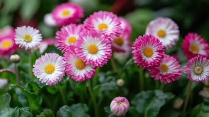 Obraz premium Pink and White Daisies in a Lush Garden