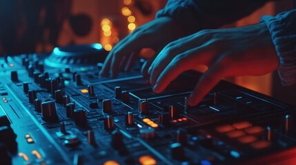 DJ Mixing Music on a Console in a Vibrant Nightclub