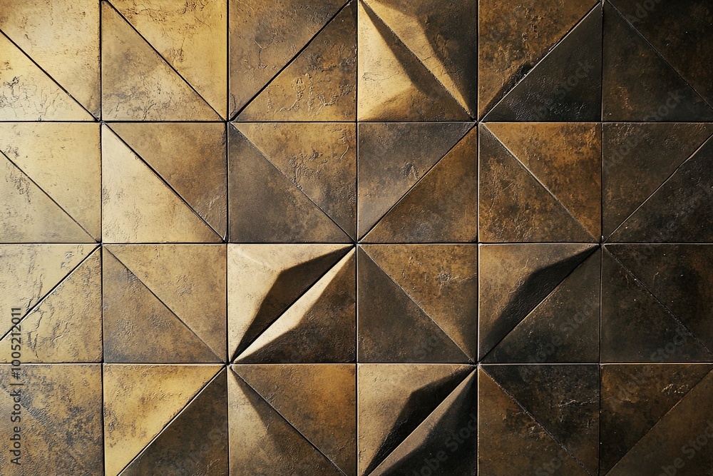 Aufkleber textured geometric wall design featuring triangular panels in warm metallic tones creating an elegan