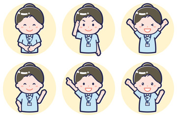 介護士の女性のポーズセット_01