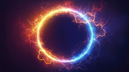 Fototapeta premium Abstract glowing circle with electric fire and ice elements.