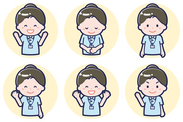 介護士の女性のポーズセット_02