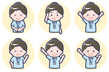 介護士の女性のポーズセット_01