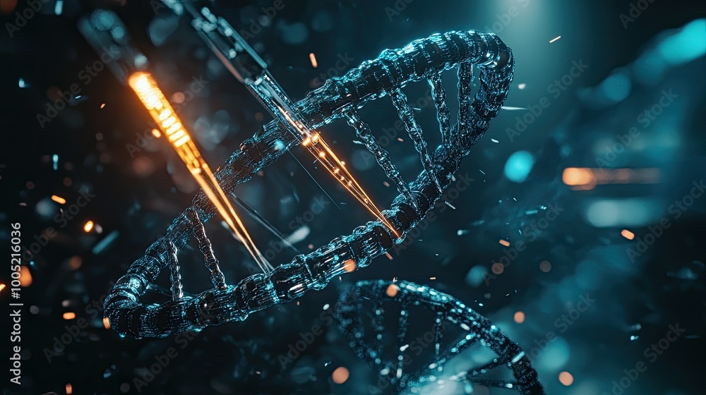 Poster 3d rendering of altered dna double helix model