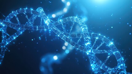 Abstract Blue Glowing DNA Double Helix - Science, Technology, Medicine, Biology, Genetics Concept.