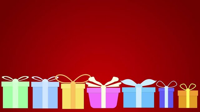 animation of gift boxes on colored background, gifts, giving