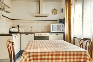 Fototapeta premium Vintage kitchen interior with checkered tablecloth