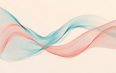 Abstract Background with Intertwined Red and Teal Wavy Lines on Beige.