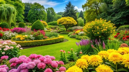 Vibrant yellow and pink flowers bloom in a beautiful garden, surrounded by lush greenery, symbolizing a fresh start and new beginnings in the month of June.