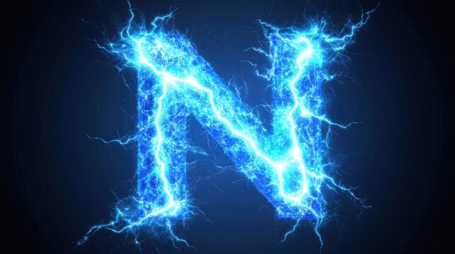 The letter N formed from blue electrical lightning bolts on a dark blue background.