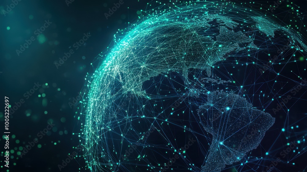 Poster abstract globe with network connections - global connectivity and technology concept.