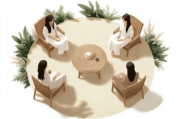 Social shift to minimalism and wellbeing flat design, top view, wellness theme, water color, colored pastel