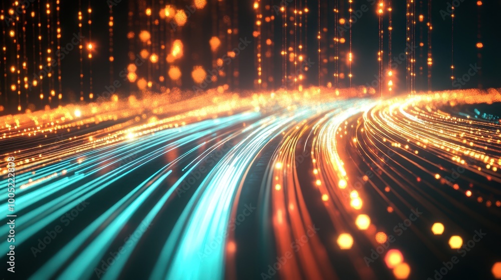 Poster abstract background with glowing lines and bokeh lights for technology, futuristic, and digital conc