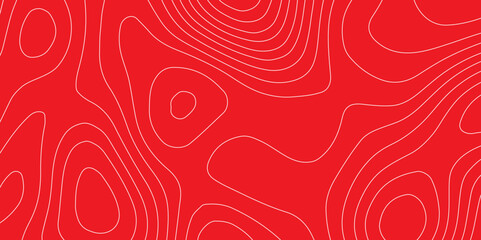 The white line on red background contours topography stylized height of the lines map, seamless pattern with lines landscape topographic map geographic mountain relief diagram line wave carve pattern.