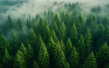 Fototapeta premium Nature's Canopy: Aerial View of Evergreen Forest Landscape