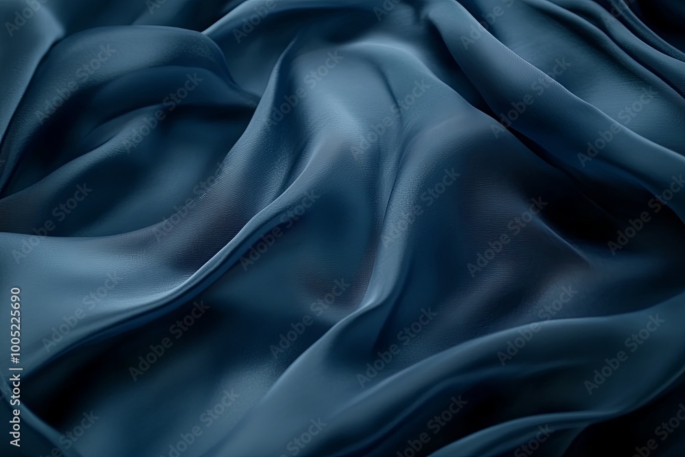Poster soft navy blue fabric draping elegantly, highlighted by gentle curves and folds, creating a serene v