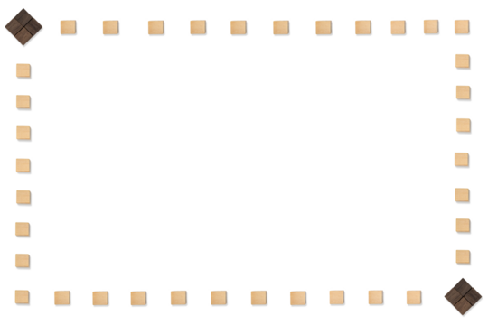 茶色いダイヤの形に並べたブロックの飾りが左上と右下にある四角く並べたウッドキューブのフレーム