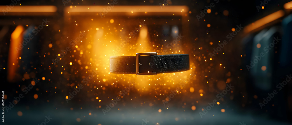 Poster a futuristic glowing object surrounded by sparks and light in a dark environment.