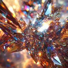 Abstract Crystal Close-Up with Colorful Bokeh Background - 3D Render