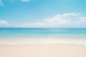 Tropical White Sand Beach with Clear Blue Ocean and Bright Sky – Serene Seaside Landscape