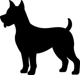 Minimalistic dog silhouette, standing with perked ears, curved tail, muscular build