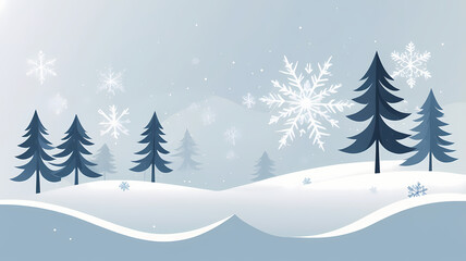 Fototapeta premium A serene winter landscape featuring snow-covered trees and a tranquil forest scene under a clear blue sky, evoking the beauty of the holiday season