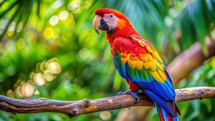 Obraz premium Colorful parrot with bright feathers perched on a tree branch, parrot, bird, colorful, feathers, tropical, wildlife, nature, exotic