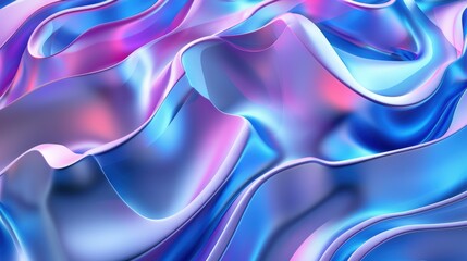 Abstract Wavy Background with Iridescent Blue and Pink Colors
