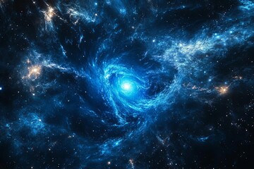 Vibrant swirling blue galaxy with bright core captured in deep space during a clear night view. Generative AI