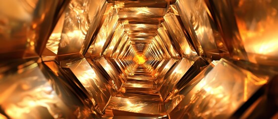 Obraz premium Abstract Gold Tunnel with Light at the End - 3D Render.