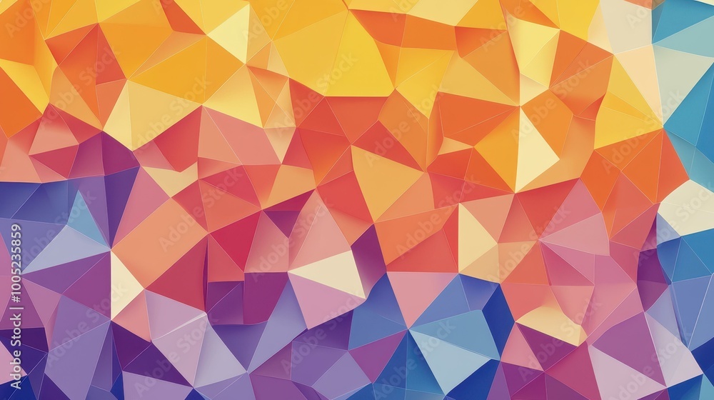 Poster experience vibrant 2d triangular shapes with depth, blending modern styles and cartoon textures for 