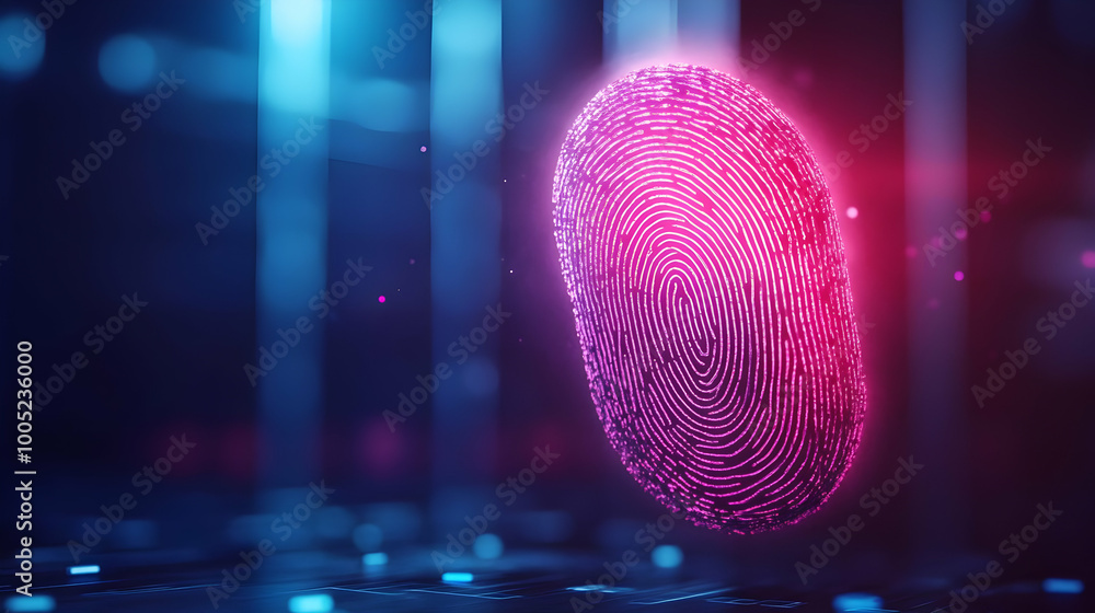 Aufkleber futuristic fingerprint scan with glowing effects on a digital background.