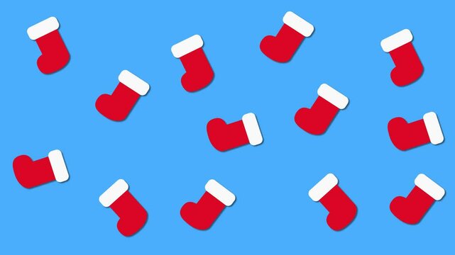 animation of christmas boots on colored background, christmas background, merry christmas