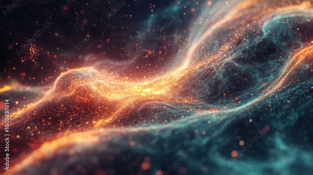 Aufkleber abstract background with glowing particles and swirling nebula-like formation.