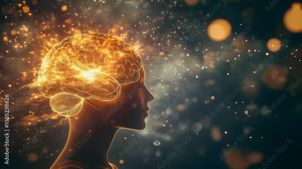 Poster creative visualization of brain activity in profile view