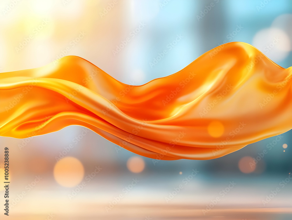 Poster Flowing orange silk fabric in a soft light, creating a dynamic and elegant atmosphere.
