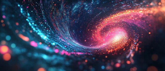 Abstract Colorful Swirling Galaxy with Bokeh Lights - Digital Art Background.