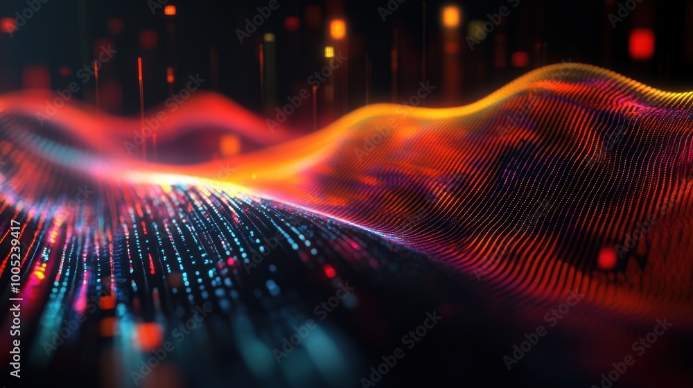 Aufkleber abstract red and blue lines wave pattern with lights for technology background