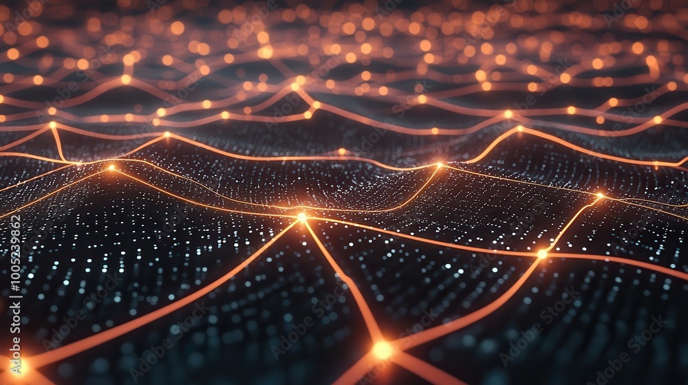 Aufkleber abstract network connection with orange lines and glowing dots - technology background